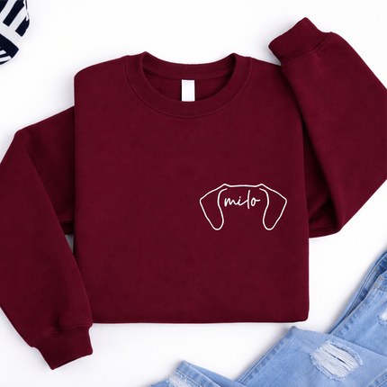 Dog Ears Personalised Outline Hoodie, Custom Pet Sketch Printed Matching Sweatshirt, Pet Remembrance Gift Dog Owner Jumper