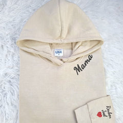 Embroidered Mama Hoodie, Custom Collar and Sleeve Embroidered Hoodie, Gifts for Grandmother Mum Jumper, Mother’s Day Gift Initials Hoodie