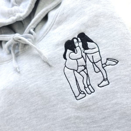 Custom Photo Embroidered Hoodie, Personalised Couple Sketch from Photo Unisex Hoodie, 1st Anniversary Special Date Initial Matching Jumper