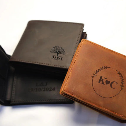 Personalised Portrait Leather Dad Wallet, Gift for Dad, Handwriting Engraved Wallet