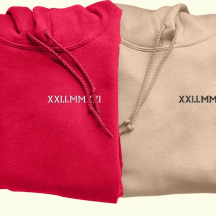 One Year Anniversary Roman Numeral Hoodie, Custom Wedding Date Embroidered Wifey Jumper, 7th Anniversary Gift Couple Matching Sweatshirt