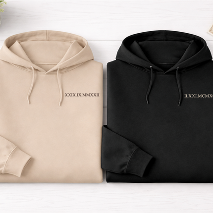 One Year Anniversary Roman Numeral Hoodie, Custom Wedding Date Embroidered Wifey Jumper, 7th Anniversary Gift Couple Matching Sweatshirt