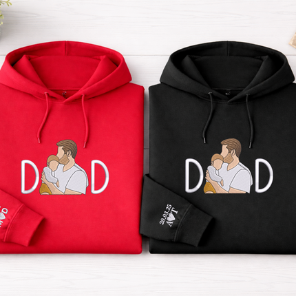 Custom Sketch Embroidered Photo Hoodie, Personalised Faceless Portrait Sketch Sweatshirt, Daddy Matching Portrait Jumper, Christmas Dad Gift