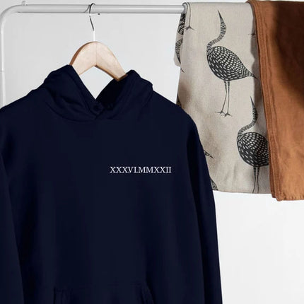 Roman Numerals Hoodie, Wedding 1 Year Anniversary Date Embroidered Sweatshirt, Personalised His and Hers Hoodies, Matching Best Friend Gifts