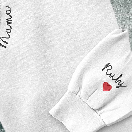 Embroidered Mama Crewneck Sweatshirt, Personalised Text Matching Mom Hoody, Custom Mum Jumper With Initial Heart, Mother Day Gift Womens Top