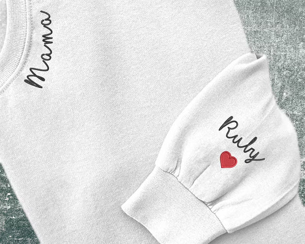 Embroidered Mama Crewneck Sweatshirt, Personalised Text Matching Mom Hoody, Custom Mum Jumper With Initial Heart, Mother Day Gift Womens Top