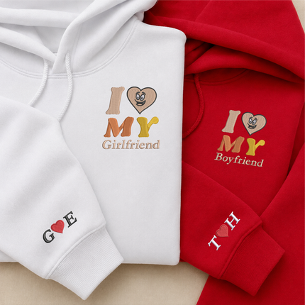 Embroidered I Love My Girlfriend Hoodies, Valentines Day Couple Matching Hoodie