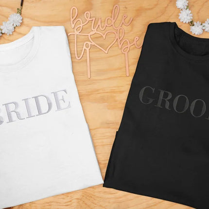 Custom Embroidered Bride T-Shirt, Bride To Be Shirt Bachelorette Couple Matching Bridal Party Engagement Mrs Wedding Gift Comfort Colors Tee