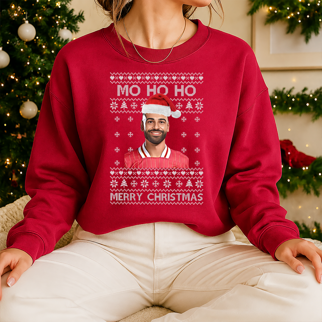 Mo Ho Ho Merry Christmas Sweatshirt, Mo Salah Red Ugly Christmas Jumper