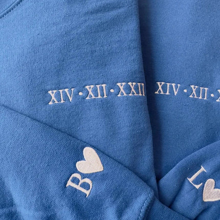 Personalised Roman Numeral Matching Hoodie, Embroidered Anniversary Couple Matching Jumper, Custom Initial Pullover Sweater, Gift for GF BF