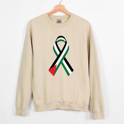 Freedom Palestine Sweatshirt, Palestine Flag Ribbon Sweater, Tribute To Palestine Muslims Jumper, Free Gaza Solidarity Protest Adult Shirts