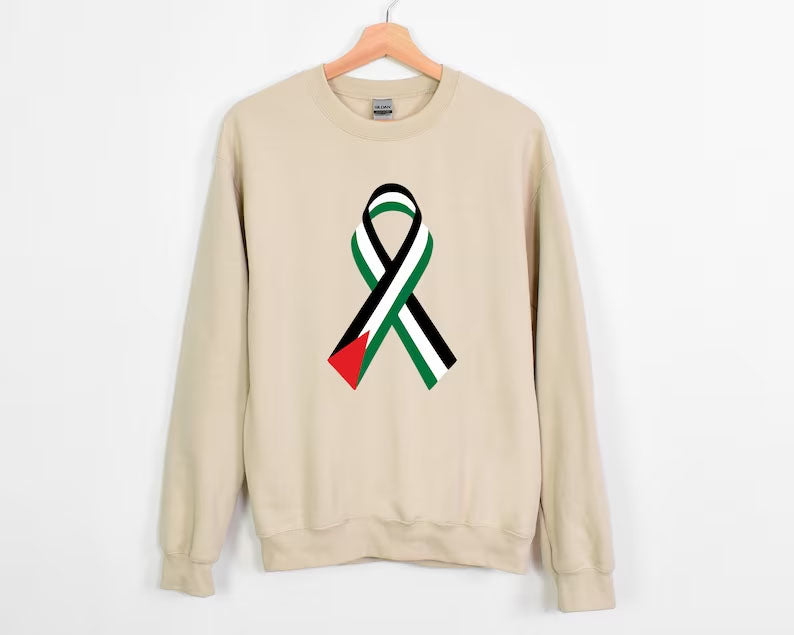 Freedom Palestine Sweatshirt, Palestine Flag Ribbon Sweater, Tribute To Palestine Muslims Jumper, Free Gaza Solidarity Protest Adult Shirts