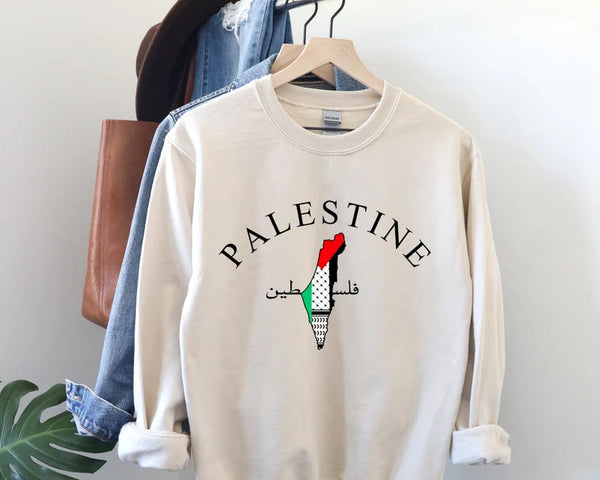 Palestine Sweatshirt, Free Palestine Flag Printed Sweater, Support Save Gaza Protest Save Palestine Clothing, Human Rights Freedom Jumper