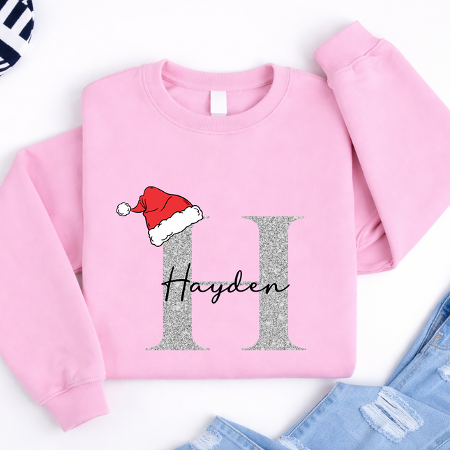 Personalised Christmas Sweatshirt, Custom Name & Initial Xmas Sweatshirt, Family Matching Crewneck Jumper, Adults and Kids Christmas Tops
