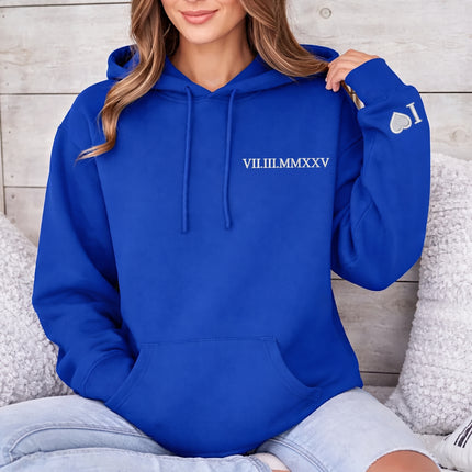 Embroidered Roman Numeral Matching Hoodie