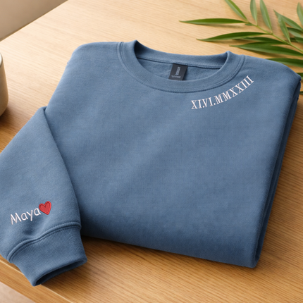 Personalised Roman Numeral Sweater, Wedding One Year Anniversary Date Wifey Jumper, Embroidered Crewneck Sweatshirt, 7th Anniversary Gifts