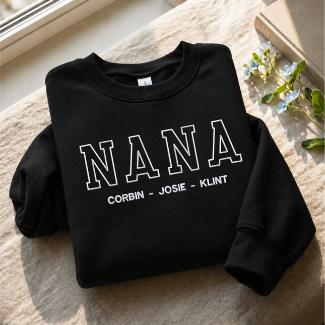Embroidered Nana Sweatshirt, Custom Kids Name Matching Sweater, Personalised Name Crewneck Jumper, Grandma Sweatshirt, Nana Birthday Gifts