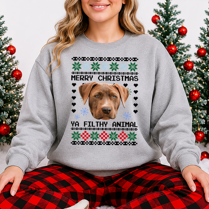 Personalised Photo Christmas Ugly Sweatshirt, Custom Dog Photo Xmas Printed Sweater