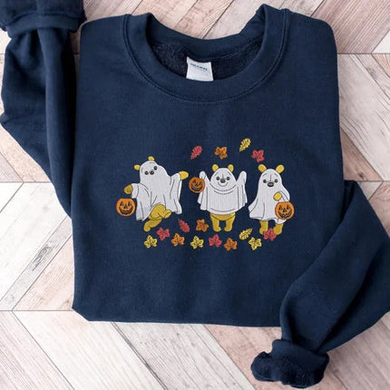 Retro Pooh Ghost Halloween Sweatshirt, Funny Pooh Ghost Embroidered Sweater, Vintage Fall Halloween Jumper, Spooky Season, Halloween Outfits