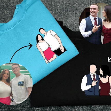 Portrait from Photo Matching Hoody for Couple, Custom Sketch Printed Wife Jumper, Line Art Portrait Photo Sweatshirt, 1st Anniversary Gifts