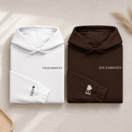 Roman Numerals Hoodie, Wedding 1 Year Anniversary Date Embroidered Sweatshirt, Personalised His and Hers Hoodies, Matching Best Friend Gifts