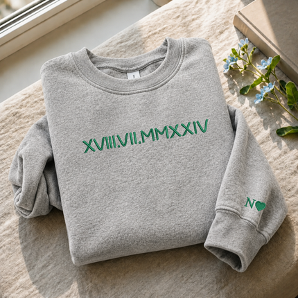 Personalised Anniversary Sweatshirt, Roman Numeral Date Initial Heart Embroidered Sweater, One Year Anniversary Gifts, His and Hers Hoodies