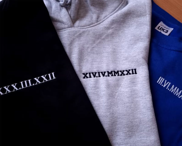 Personalised Anniversary Matching Hoodie, Custom Roman Numeral Embroidered Hoody for Couple, Initial Matching Wifey Pullover, Boyfriend Gift
