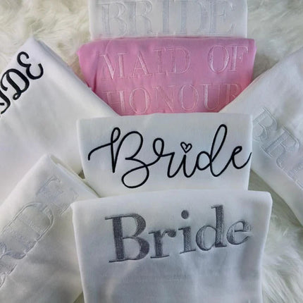Bride Sweatshirt, Wifey Embroidered Crewneck Jumper, Maid of Honour Hubby Jumper, Couple Matching Hen Do Bachelor Party Wedding Gift for Mrs