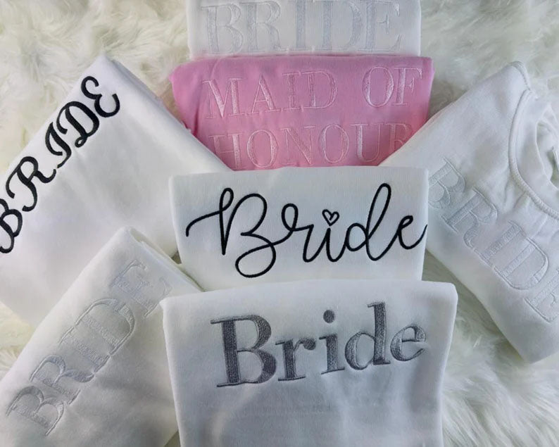 Bride Sweatshirt, Wifey Embroidered Crewneck Jumper, Maid of Honour Hubby Jumper, Couple Matching Hen Do Bachelor Party Wedding Gift for Mrs