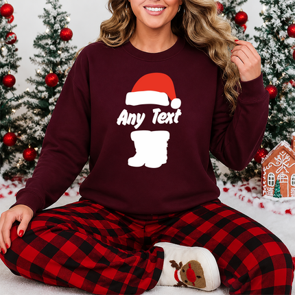 Custom Any Text Christmas Sweatshirt, Christmas Santa Hat & Shoes Printed Sweater, Xmas Eve Matching Jumper, Personalised Christmas Outfits