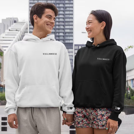 Personalised Anniversary Matching Hoodie, Custom Roman Numeral Embroidered Hoody for Couple, Initial Matching Wifey Pullover, Boyfriend Gift