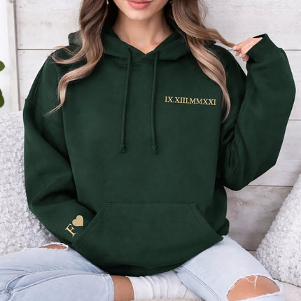 Embroidered Roman Numeral Matching Hoodie
