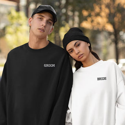 Bride Sweatshirt, Custom Embroidered Crew Neck Sweater, Minimalist Bride Jumper, Bridal Shower Party Couple Matching Bride To Be Gift Top