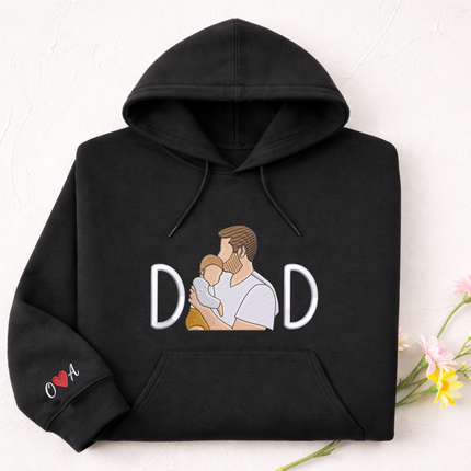 Custom Sketch Embroidered Photo Hoodie, Personalised Faceless Portrait Sketch Sweatshirt, Daddy Matching Portrait Jumper, Christmas Dad Gift