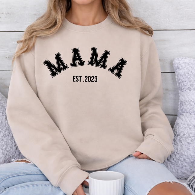Comfort Colors Mama Crewneck Sweatshirt, Custom Date Mama Printed Womens Jumper, XS-4XL Sizes Comfy Pullover Mom Sweater, Mothers Day Gift