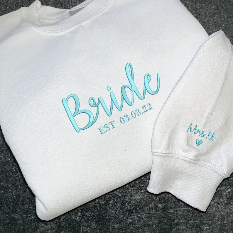 Wifey Sweatshirt, Bride Embroidered Sweater, Personalised Mrs Jumper, Custom Date Bride And Groom Wedding Gift Bachelorette Party Bride Hood