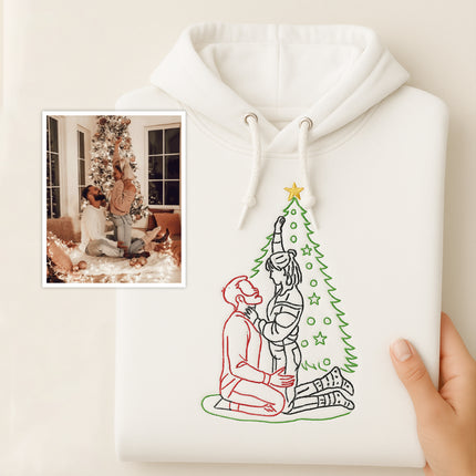 Embroidered Sketch Portrait Hoodie, Couple Matching Christmas Jumpers, Memorial Gift