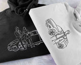 Custom Car Embroidered Photo Hoodie, Outline Car Portrait from Photo Jumper, Personalised Sketch Couples Hoody, Memorial Car Lover Guy Gift