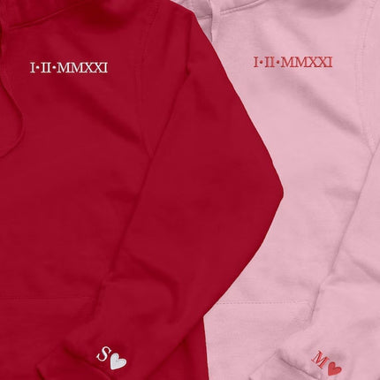 Roman Numeral Hoodie, Embroidered Hoodie, GF BF Couple Matching Sweater, Cotton Anniversary Wedding Special Date Roman Numeral Wifey Jumper