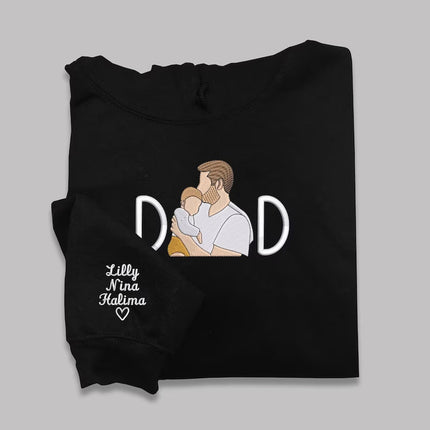Custom Sketch Embroidered Photo Hoodie, Personalised Faceless Portrait Sketch Sweatshirt, Daddy Matching Portrait Jumper, Christmas Dad Gift