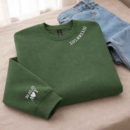 Personalised Roman Numeral Sweater, Wedding One Year Anniversary Date Wifey Jumper, Embroidered Crewneck Sweatshirt, 7th Anniversary Gifts