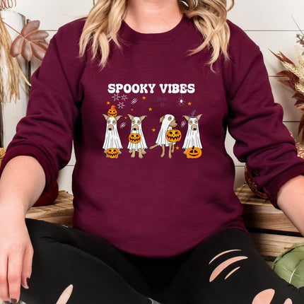 Retro Halloween Dogs Sweatshirt, Spooky Vibes Printed Sweater, Cure Halloween Ghost Dogs Jumper, Dog Lover Gifts, Gothic Dogs Halloween Tops