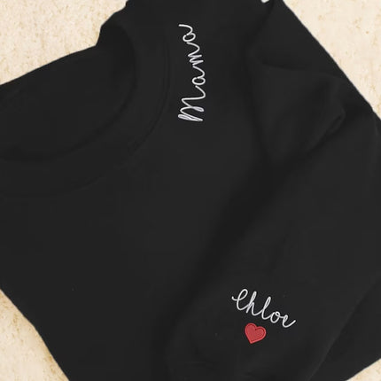 Embroidered Mama Crewneck Sweatshirt, Personalised Text Matching Mom Hoody, Custom Mum Jumper With Initial Heart, Mother Day Gift Womens Top