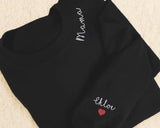 Embroidered Mama Crewneck Sweatshirt, Personalised Text Matching Mom Hoody, Custom Mum Jumper With Initial Heart, Mother Day Gift Womens Top