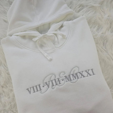 Personalise Embroider Initial Hoodie,1st Anniversary Roman Numeral Date Jumper, Customize Matching Embroidered Hoody, Unique Gift For Couple