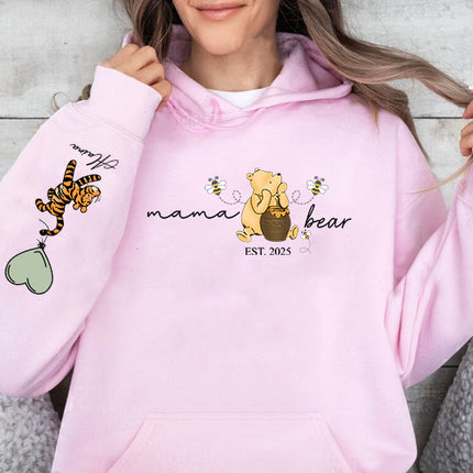 Mama Bear Hoodies. Personalised Mum Hoodie with Children Names on Sleeve