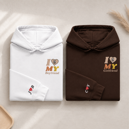 Embroidered I Love My Girlfriend Hoodies, Valentines Day Couple Matching Hoodie