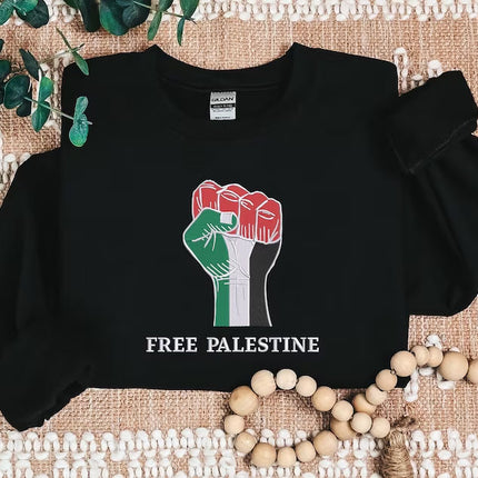 Free Palestine Embroidered Sweatshirt, Solidarity Hand Support Palestine Protest Jumper, Save Gaza Palestine Clothing, Comfort Colors Shirt