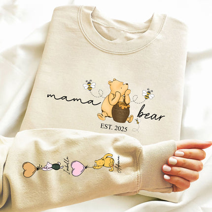 Personalised Mama Bear Sweatshirt with Kids Names, Custom Mama Printed Crewneck