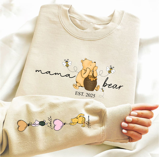 Personalised Mama Bear Sweatshirt with Kids Names, Custom Mama Printed Crewneck